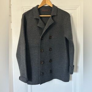 Double-Breasted Knit Cardigan Sweater - Charcoal Gray